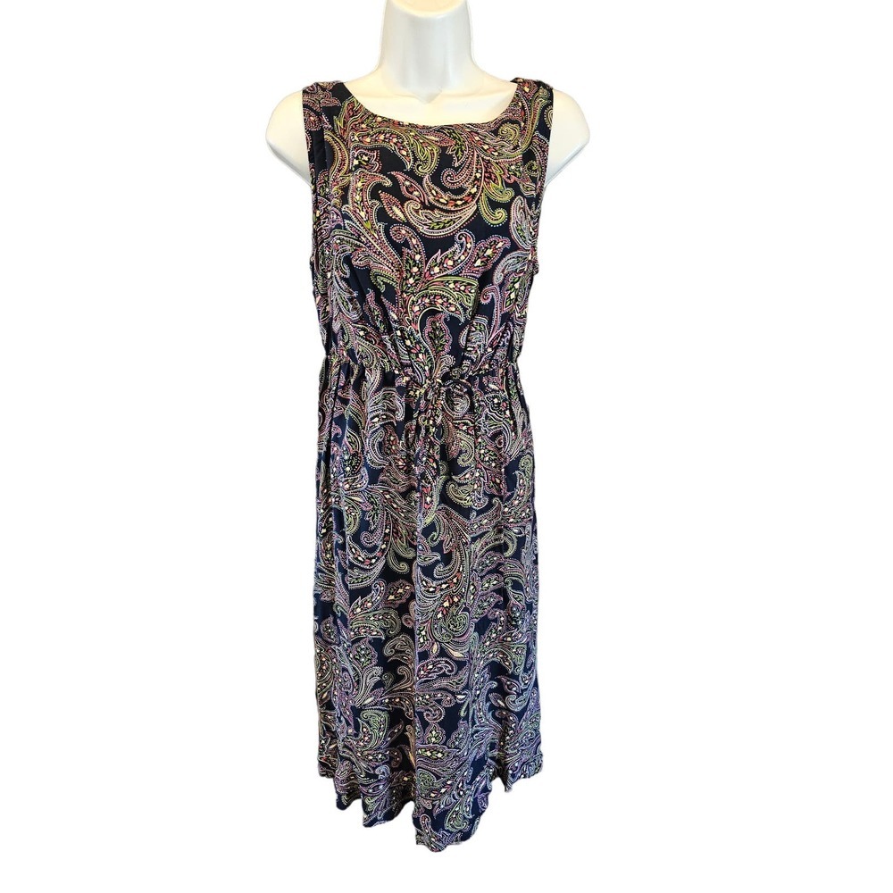 Dressing Clio black neon paisley made in USA vintage Maxi dress summer L ^